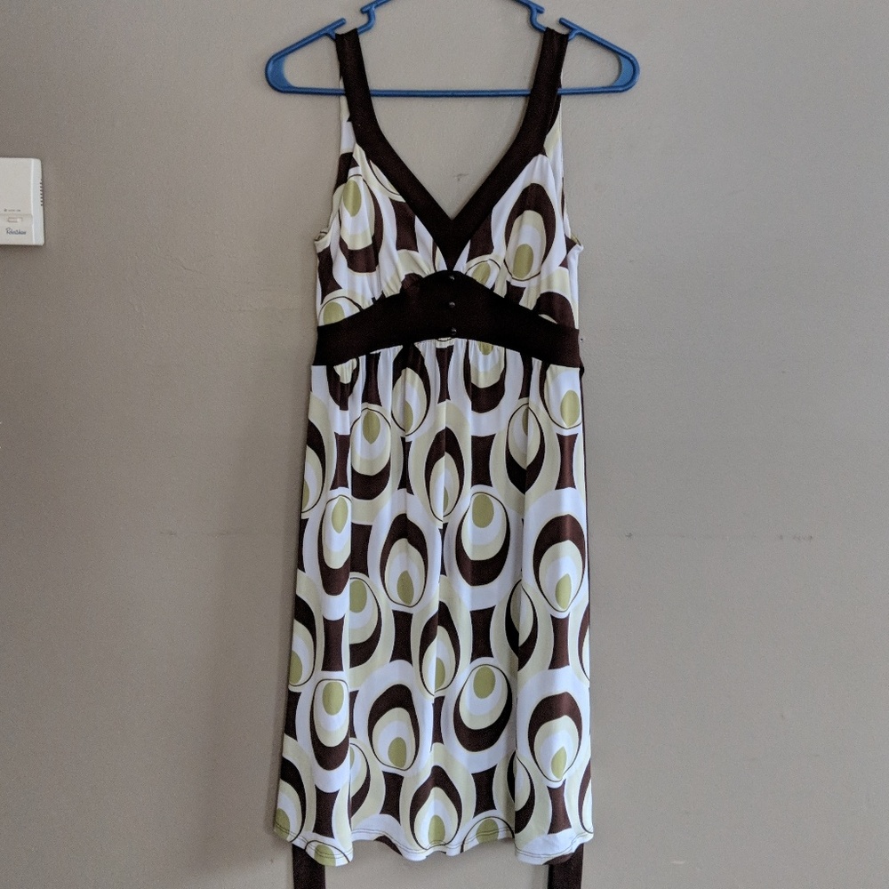 Retro Geometric Print Sundress with Tie